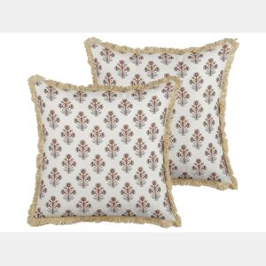 Conjunto de 2 almofadas decorativas OMORIKA Algodão 45 x 45 cm Branco Padrão floral