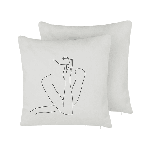 Conjunto de 2 almofadas decorativas MEADOWFOAM Algodão 45 x 45 cm Branco Padrão abstracto
