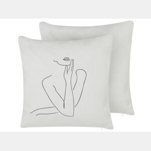 Conjunto de 2 almofadas decorativas MEADOWFOAM Algodão 45 x 45 cm Branco Padrão abstracto