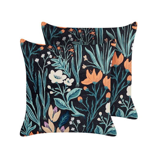 Conjunto de 2 almofadas decorativas OSMUNDA Veludo 45 x 45 cm Preto Padrão floral