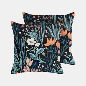 Conjunto de 2 almofadas decorativas OSMUNDA Veludo 45 x 45 cm Preto Padrão floral