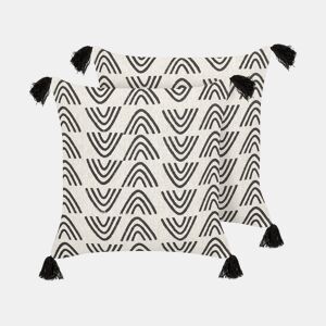 Conjunto de 2 almofadas decorativas MAYS Algodão 45 x 45 cm Branco Padrão geométrico