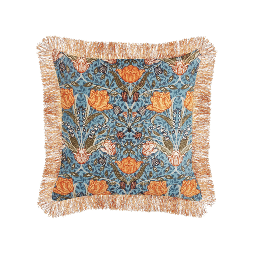 Almofada decorativa MITELLA Veludo 45 x 45 cm Azul Padrão floral