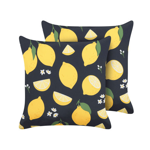 Conjunto de 2 almofadas decorativas CITRUS 45 x 45 cm Preto Padrão de plantas