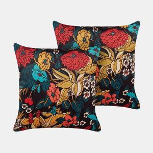 Conjunto de 2 almofadas decorativas PROTEA Veludo 45 x 45 cm Multicolor Padrão floral