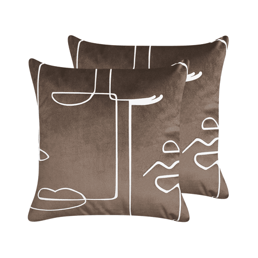 Conjunto de 2 almofadas decorativas PHILODENDRON Veludo 45 x 45 cm Castanho Padrão abstracto