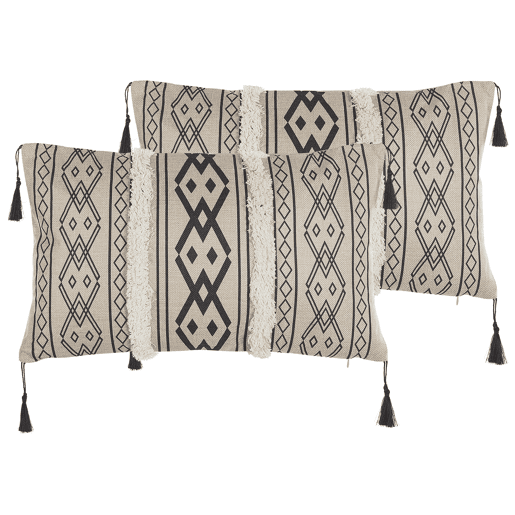 Conjunto de 2 almofadas decorativas PULMONARIA 30 x 50 cm Creme Padrão geométrico