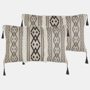 Conjunto de 2 almofadas decorativas PULMONARIA 30 x 50 cm Creme Padrão geométrico