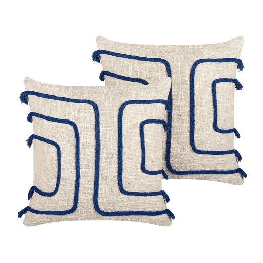 Conjunto de 2 almofadas decorativas PLEIONE Algodão 45 x 45 cm Azul marinho Padrão geométrico