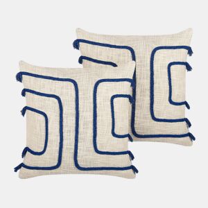 Conjunto de 2 almofadas decorativas PLEIONE Algodão 45 x 45 cm Azul marinho Padrão geométrico