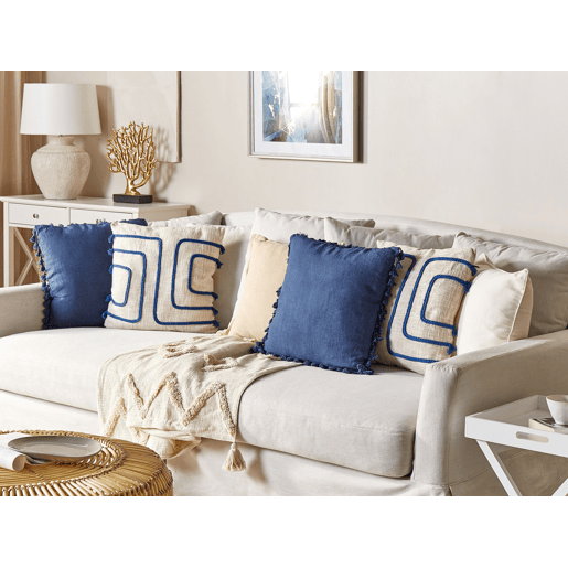 Conjunto de 2 almofadas decorativas PLEIONE Algodão 45 x 45 cm Azul marinho Padrão geométrico