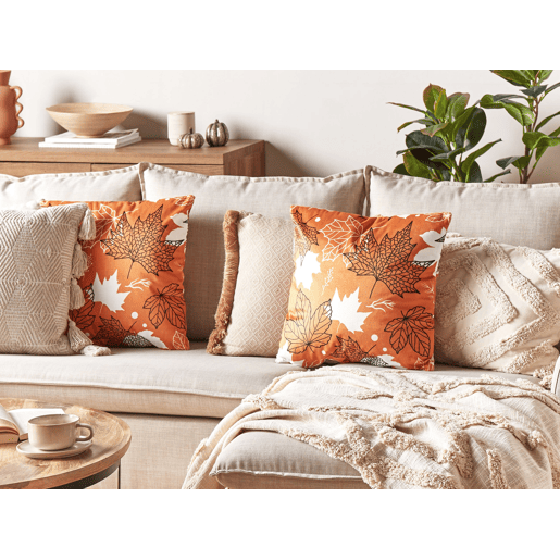 Almofada decorativa POINSETTIA Veludo 45 x 45 cm Laranja Padrão de plantas