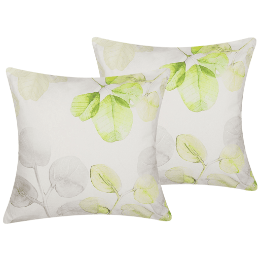Conjunto de 2 almofadas decorativas PEPEROMIA Algodão 45 x 45 cm Branco Padrão de plantas