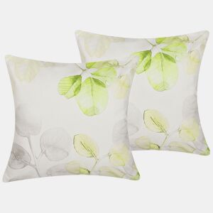 Conjunto de 2 almofadas decorativas PEPEROMIA Algodão 45 x 45 cm Branco Padrão de plantas