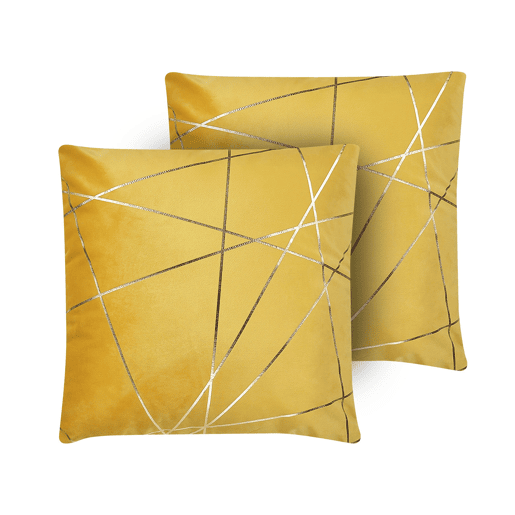 Conjunto de 2 almofadas decorativas PINUS Veludo 45 x 45 cm Amarelo Padrão geométrico