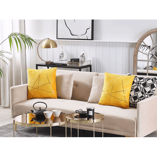 Conjunto de 2 almofadas decorativas PINUS Veludo 45 x 45 cm Amarelo Padrão geométrico