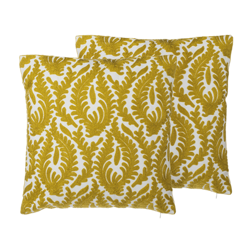 Conjunto de 2 almofadas decorativas PRIMULA Algodão 45 x 45 cm Mostarda Ikat