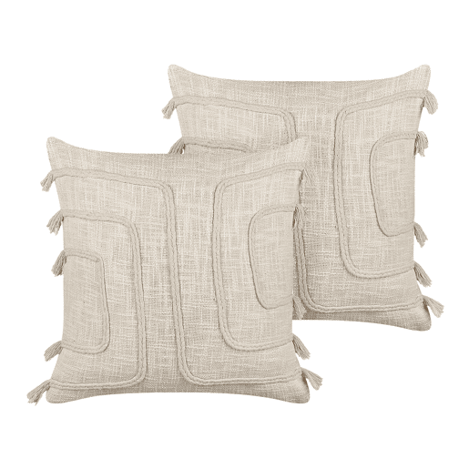 Conjunto de 2 almofadas decorativas PLEIONE Algodão 45 x 45 cm Creme claro Padrão geométrico