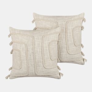 Conjunto de 2 almofadas decorativas PLEIONE Algodão 45 x 45 cm Creme claro Padrão geométrico