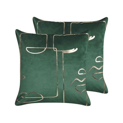Conjunto de 2 almofadas decorativas PHILODENDRON Veludo 45 x 45 cm Verde esmeralda Padrão abstracto