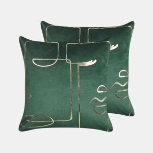 Conjunto de 2 almofadas decorativas PHILODENDRON Veludo 45 x 45 cm Verde esmeralda Padrão abstracto