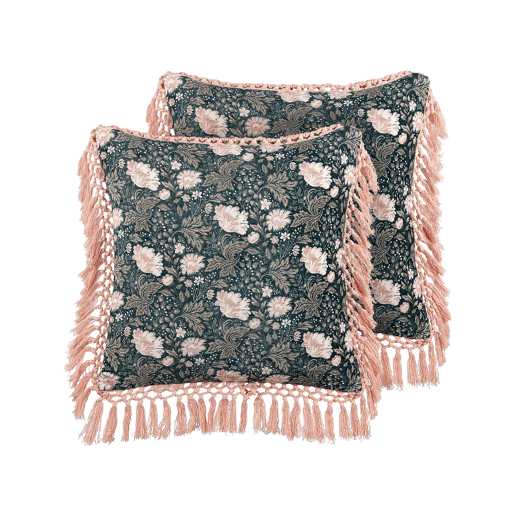 Conjunto de 2 almofadas decorativas PARROTIA Veludo 45 x 45 cm Azul esverdeado Padrão floral