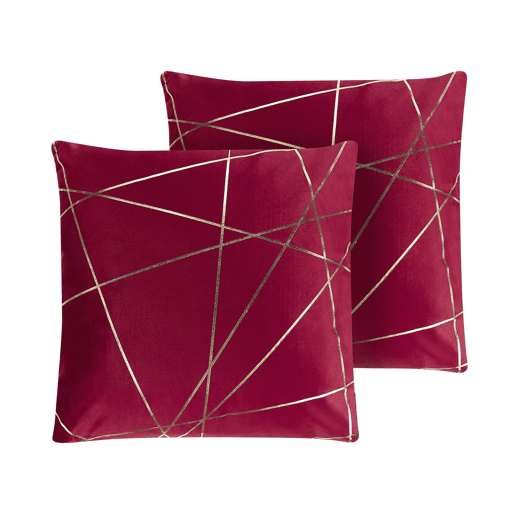 Conjunto de 2 almofadas decorativas PINUS Veludo 45 x 45 cm Vermelho Padrão geométrico