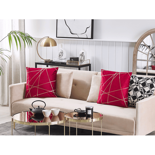 Conjunto de 2 almofadas decorativas PINUS Veludo 45 x 45 cm Vermelho Padrão geométrico