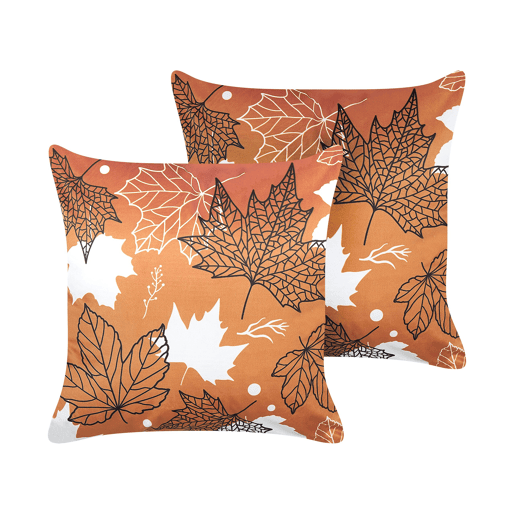 Conjunto de 2 almofadas decorativas POINSETTIA Veludo 45 x 45 cm Laranja Padrão de plantas