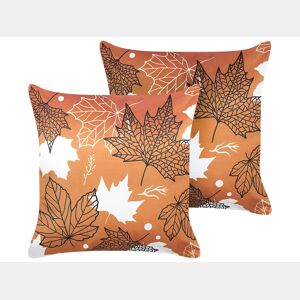 Conjunto de 2 almofadas decorativas POINSETTIA Veludo 45 x 45 cm Laranja Padrão de plantas