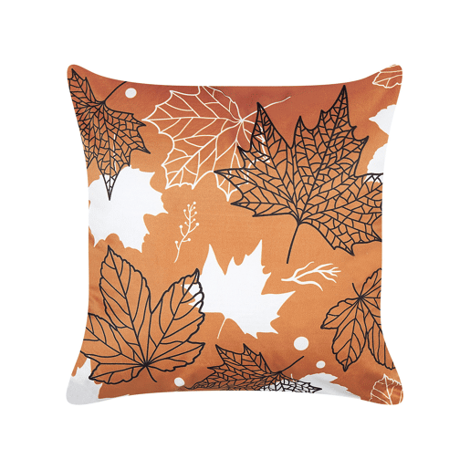 Conjunto de 2 almofadas decorativas POINSETTIA Veludo 45 x 45 cm Laranja Padrão de plantas