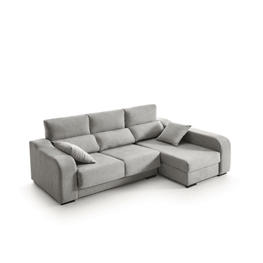 Sofá chaise longue Zafiro de 3 lugares, tecido resistente a manchas, chaise à direita, cinza