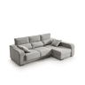 Sofá chaise longue Zafiro de 3 lugares, tecido resistente a manchas, chaise à direita, cinza