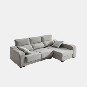 Sofá chaise longue Zafiro de 3 lugares, tecido resistente a manchas, chaise à direita, cinza