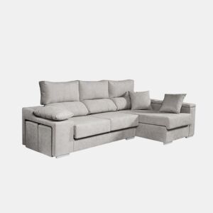 Chaise longue Ruby em tecido antimanchas, chaise à esquerda, cinza, 3 lugares, 265x145x102 cm