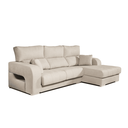 Sofá chaise longue Diamond em tecido antimanchas, chaise à direita, bege, 3 lugares, 284x160x102cm