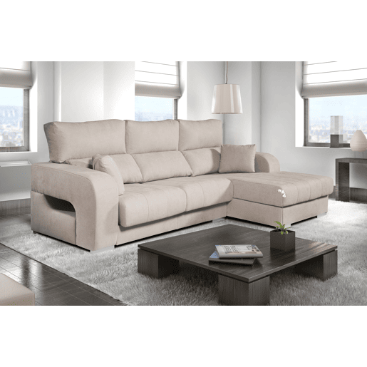 Sofá chaise longue Diamond em tecido antimanchas, chaise à direita, bege, 3 lugares, 284x160x102cm