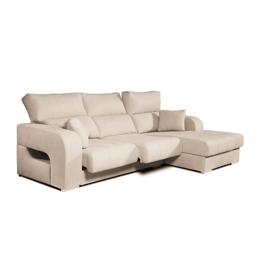 Sofá chaise longue Diamond em tecido antimanchas, chaise à direita, bege, 3 lugares, 284x160x102cm