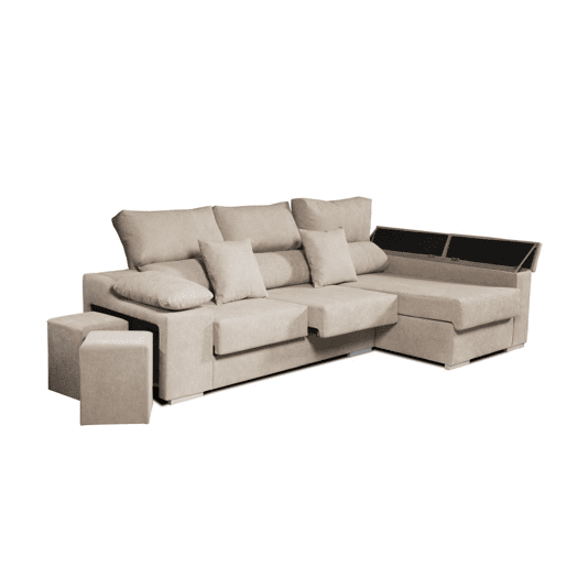 Chaise longue Ruby em tecido antimanchas, bege, com chaise à esquerda, 3 lugares, 265x145x102 cm