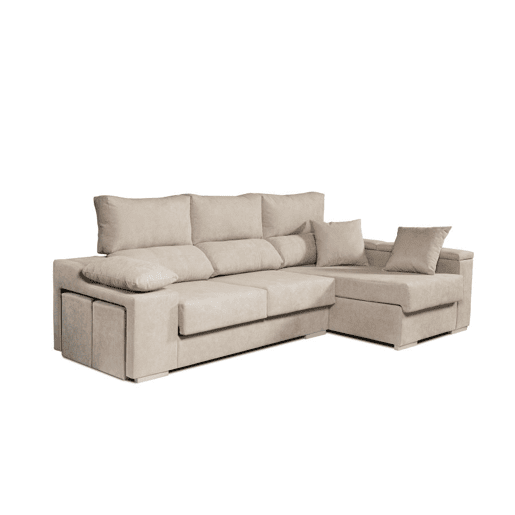 Chaise longue Ruby em tecido antimanchas, bege, com chaise à direita, 3 lugares, 265x145x102 cm