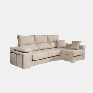 Chaise longue Ruby em tecido antimanchas, bege, com chaise à direita, 3 lugares, 265x145x102 cm