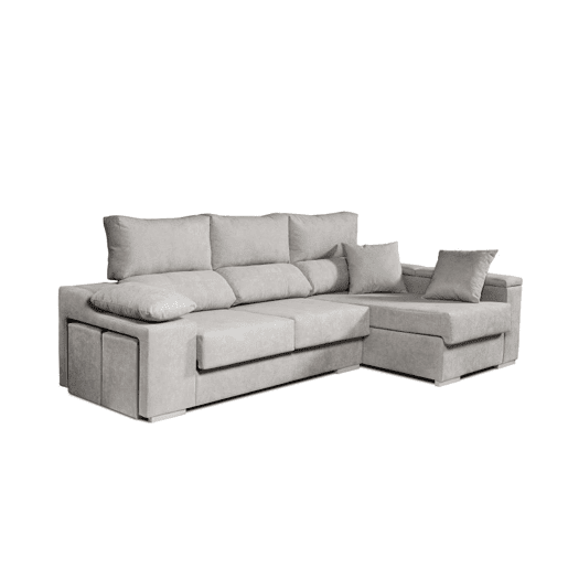 Chaise longue Ruby em tecido antimanchas, chaise à direita, cinza, 3 lugares, 265x145x102 cm