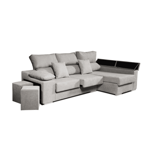 Chaise longue Ruby em tecido antimanchas, chaise à direita, cinza, 3 lugares, 265x145x102 cm