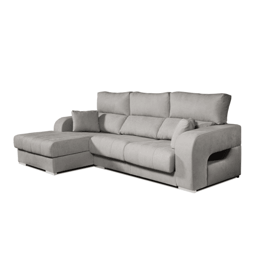 Chaise longue Diamond em tecido antimanchas, chaise à esquerda, cinza, 3 lugares, 284x160x102cm