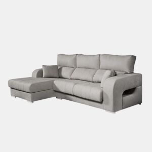 Chaise longue Diamond em tecido antimanchas, chaise à esquerda, cinza, 3 lugares, 284x160x102cm
