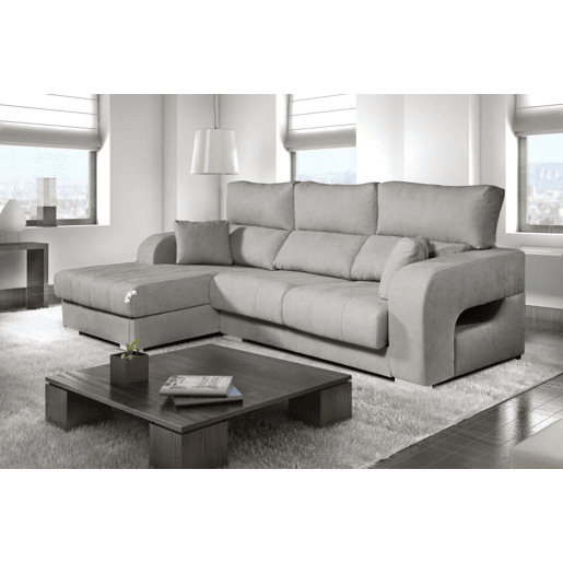 Chaise longue Diamond em tecido antimanchas, chaise à esquerda, cinza, 3 lugares, 284x160x102cm
