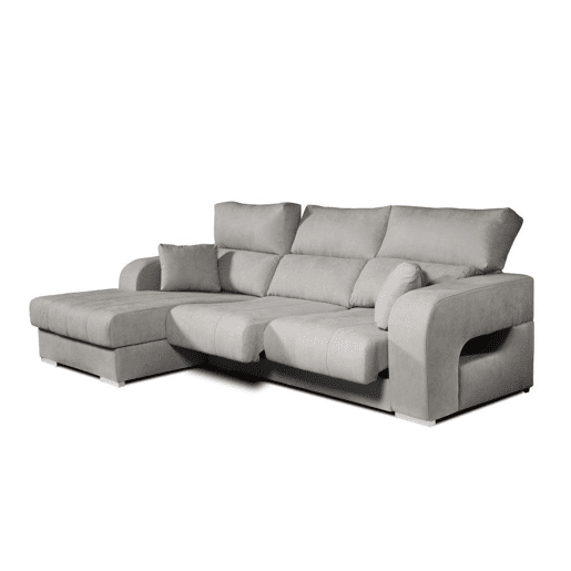 Chaise longue Diamond em tecido antimanchas, chaise à esquerda, cinza, 3 lugares, 284x160x102cm