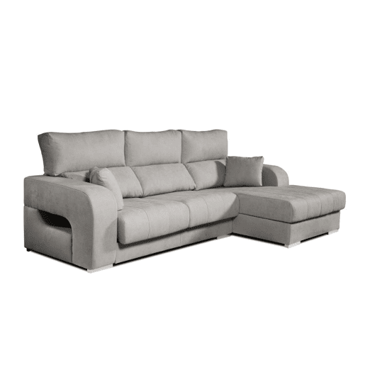 Sofá chaise longue Diamond em tecido antimanchas, chaise à direita, cinza, 3 lugares, 284x160x102cm