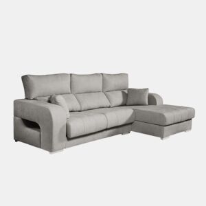 Sofá chaise longue Diamond em tecido antimanchas, chaise à direita, cinza, 3 lugares, 284x160x102cm