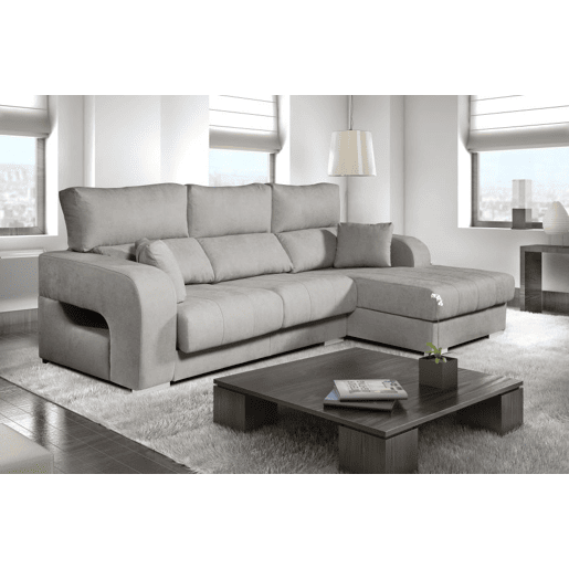 Sofá chaise longue Diamond em tecido antimanchas, chaise à direita, cinza, 3 lugares, 284x160x102cm